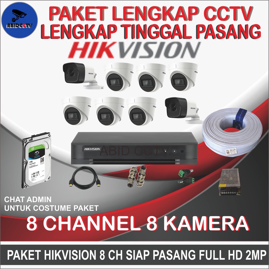 Jual PAKET CCTV HIKVISION 8 CHANEL 8 KAMERA 2MP LENGKAP TINGGAL PASANG