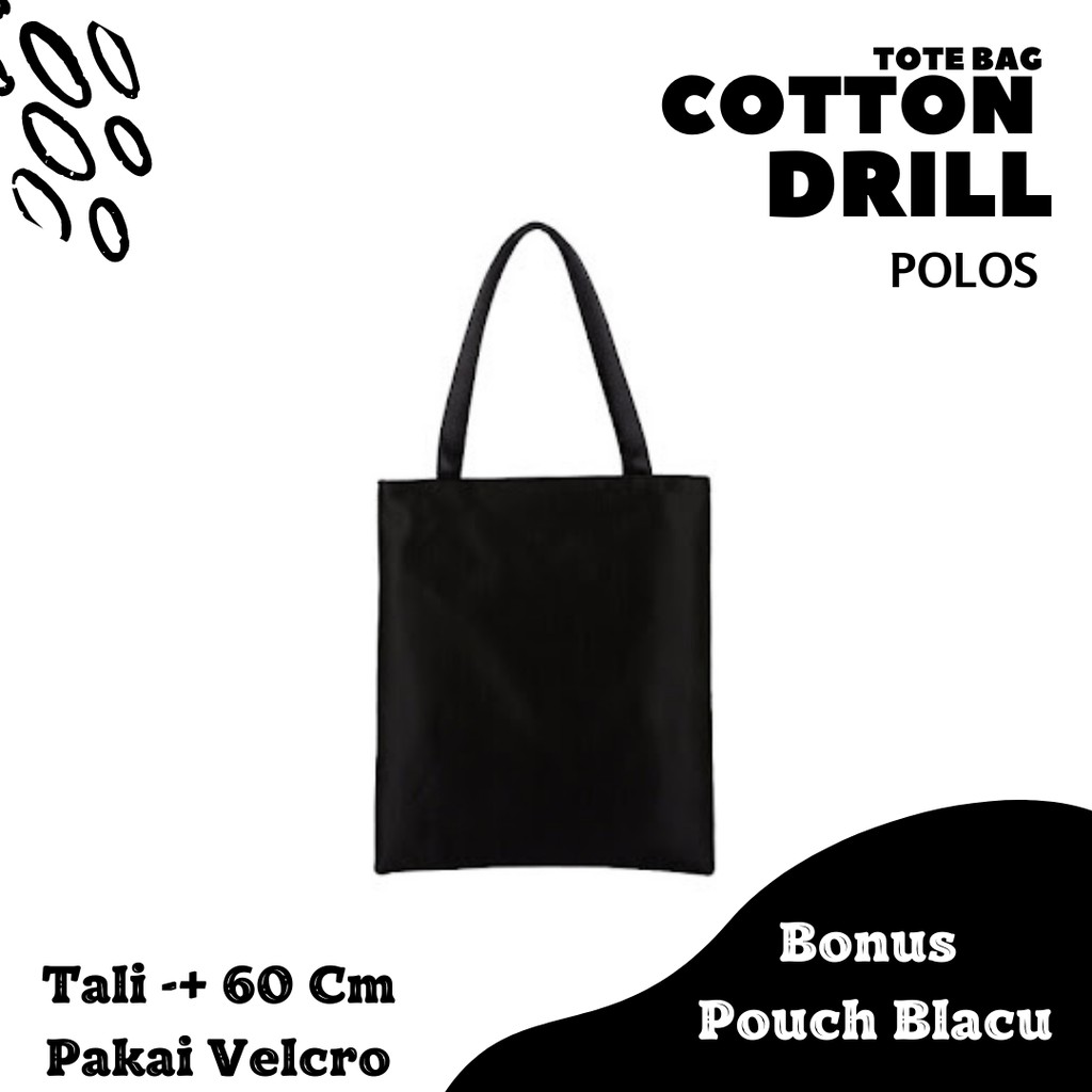 Jual Totebag Polos Tote Bag Katun Drill Hitam Cm X Cm Resleting