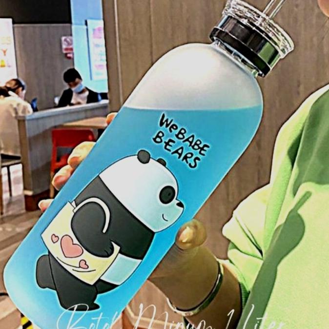 Jual JUAL BOTOL MINUM WE BARE BEARS 1000ML 1 LITER 2IN1 POLOS SEDOTAN