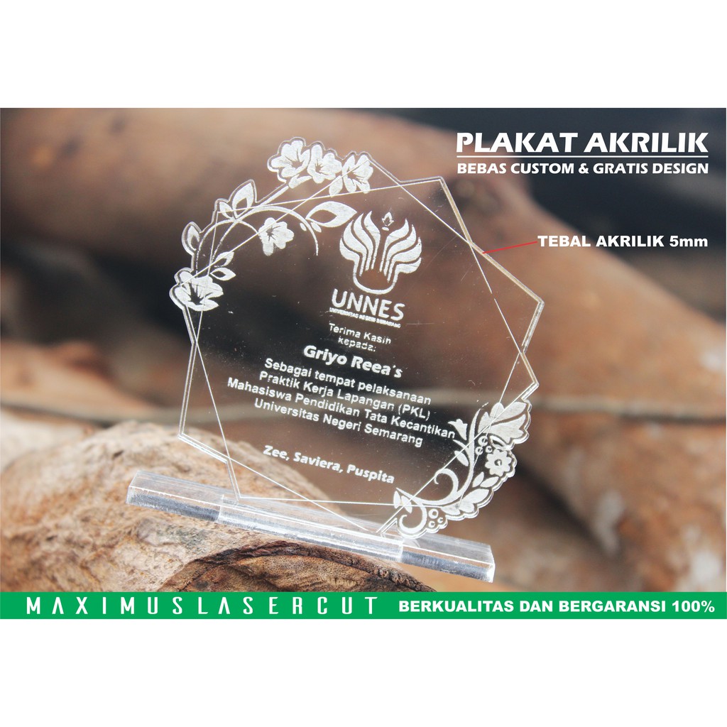 Jual PLAKAT AKRILIK CUSTOM GRAFIR LASER Piagam Penghargaan Plakat