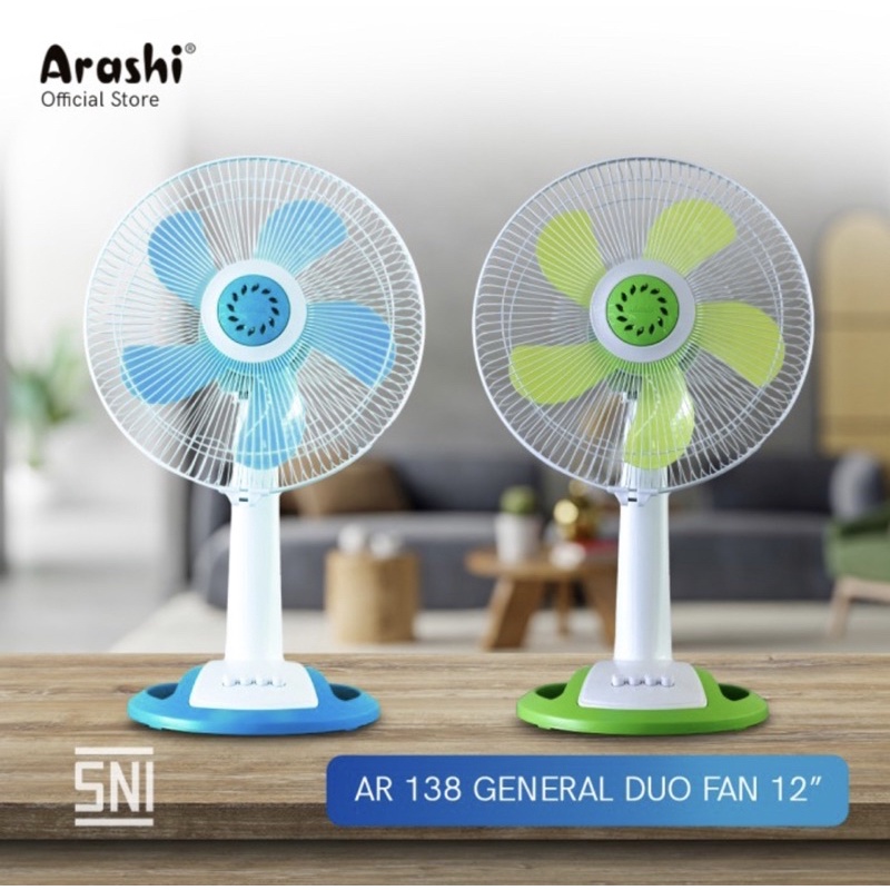 Jual ARASHI GENERAL DUO FAN 12 KIPAS ANGIN MEJA DINDING 12 INCH