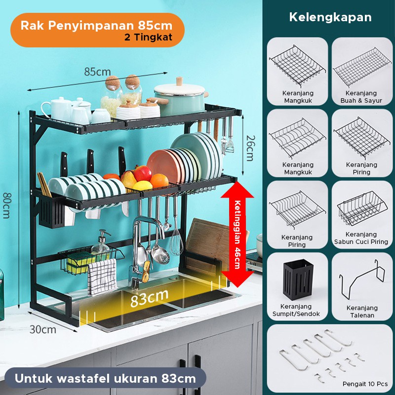 Jual POTE Dapur Rak Piring Anti Karat Hitam Rak Piring Rak Wastafel