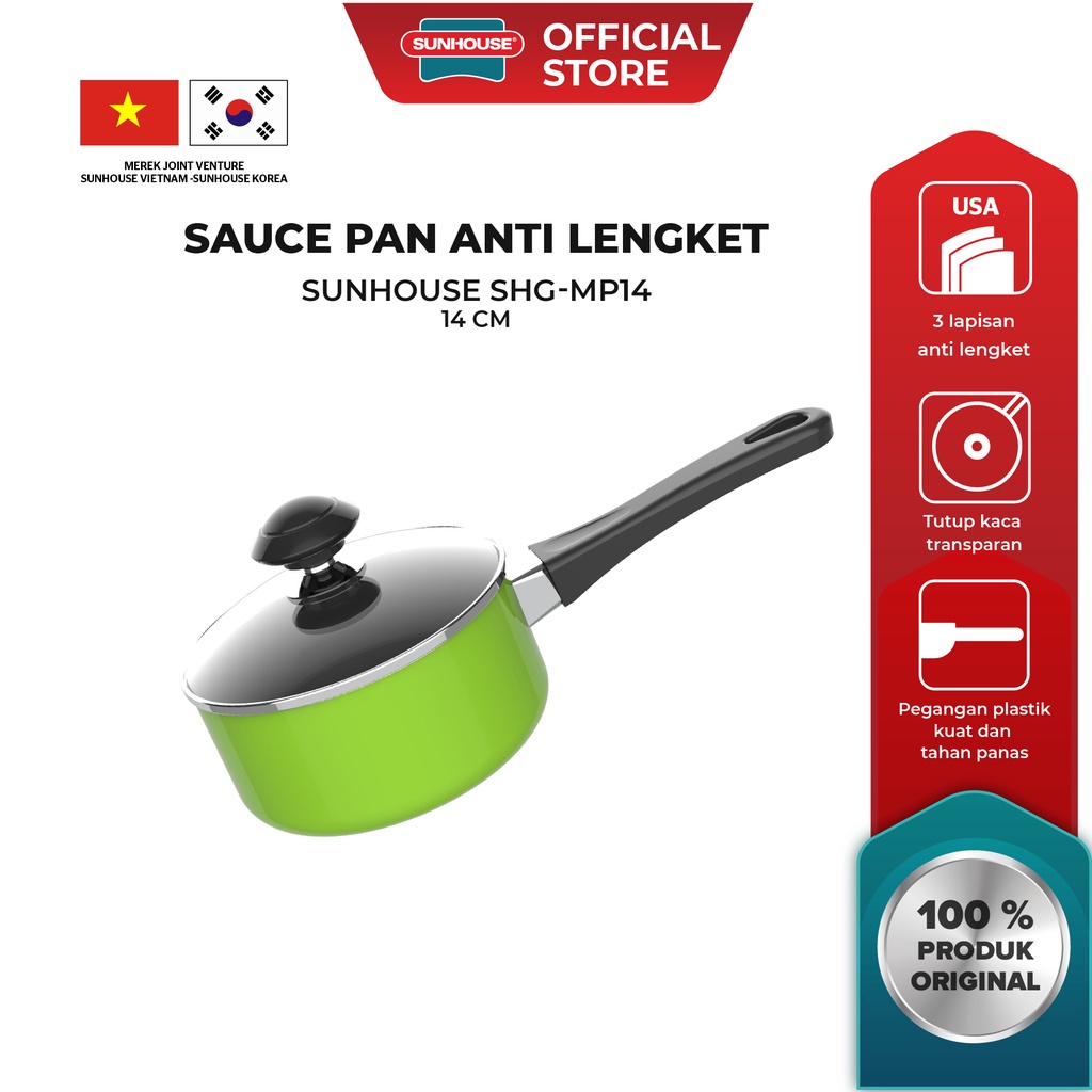 Jual Sunhouse Panci Saucepan Tutup Kaca Anti Lengket Hijau Cm Shg