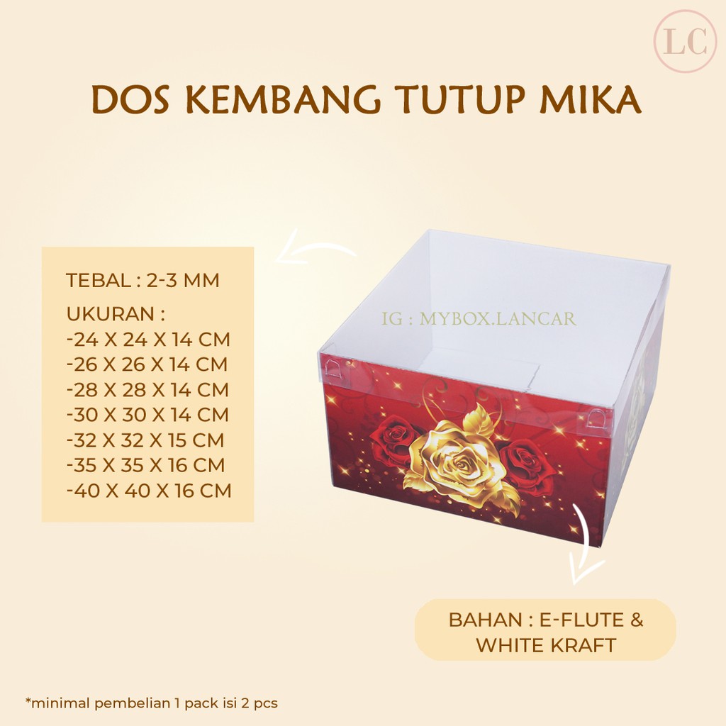 Jual 2 LEMBAR BOX TART TUTUP MIKA 35 X 35 X 16 CM CAKE BOX PREMIUM