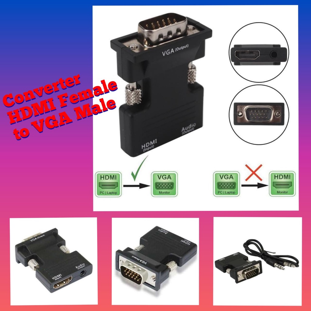 Jual Hdmi Female To Vga Male Converter With Audio Adapter Support P