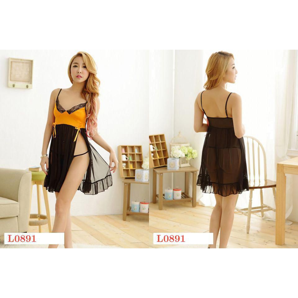 Jual L Lingerie Babydoll Hitam Transparan Pita Orange Shopee