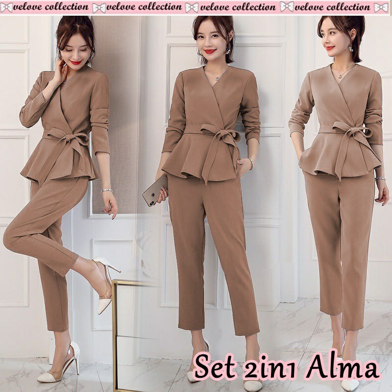 Jual WSW Baju Set Baju Kerja Wanita Kantor Setelan 2in1 ALMA Shopee