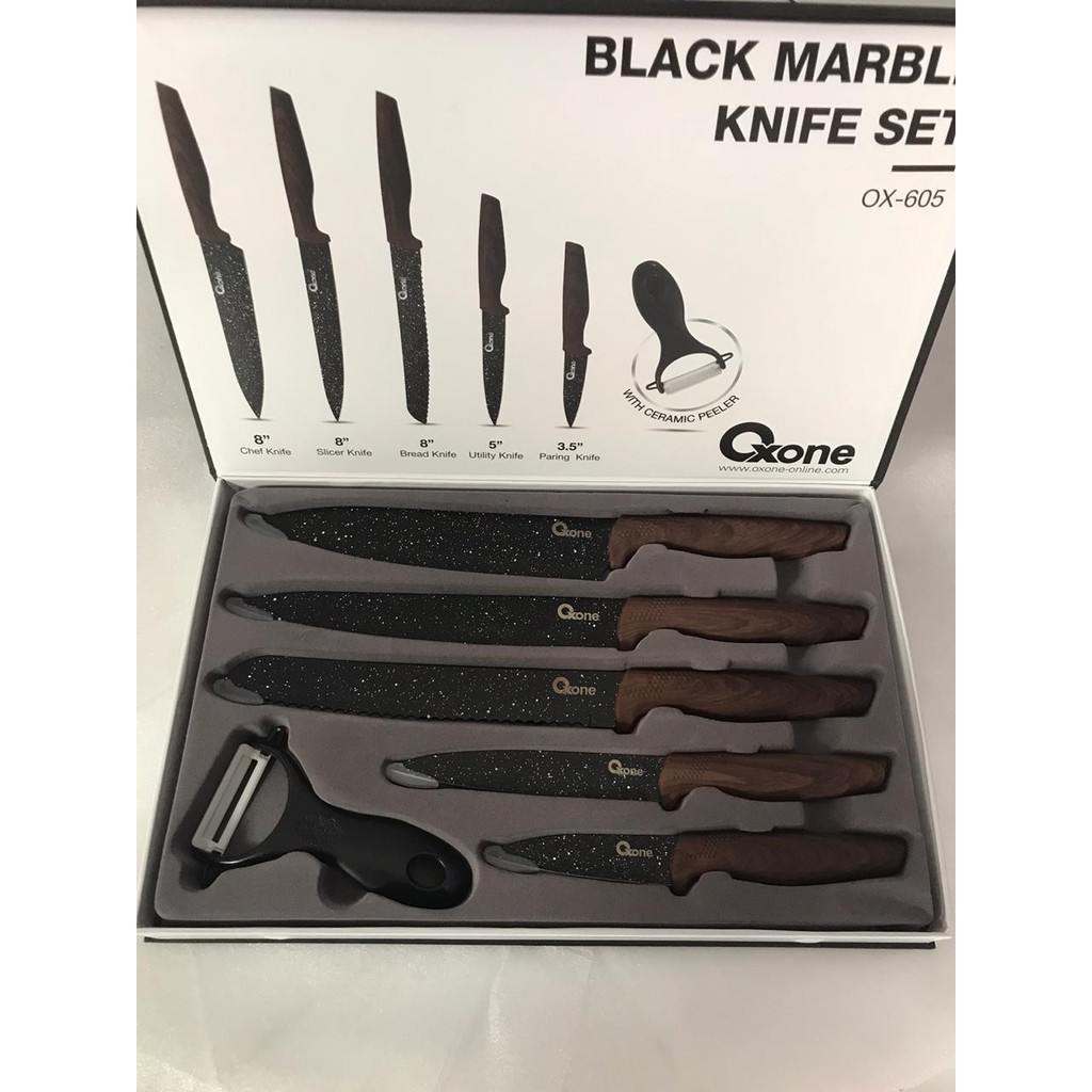 Jual Pisau Dapur Knife Set Pisau Oxone OX 605 Black Marble Keramik