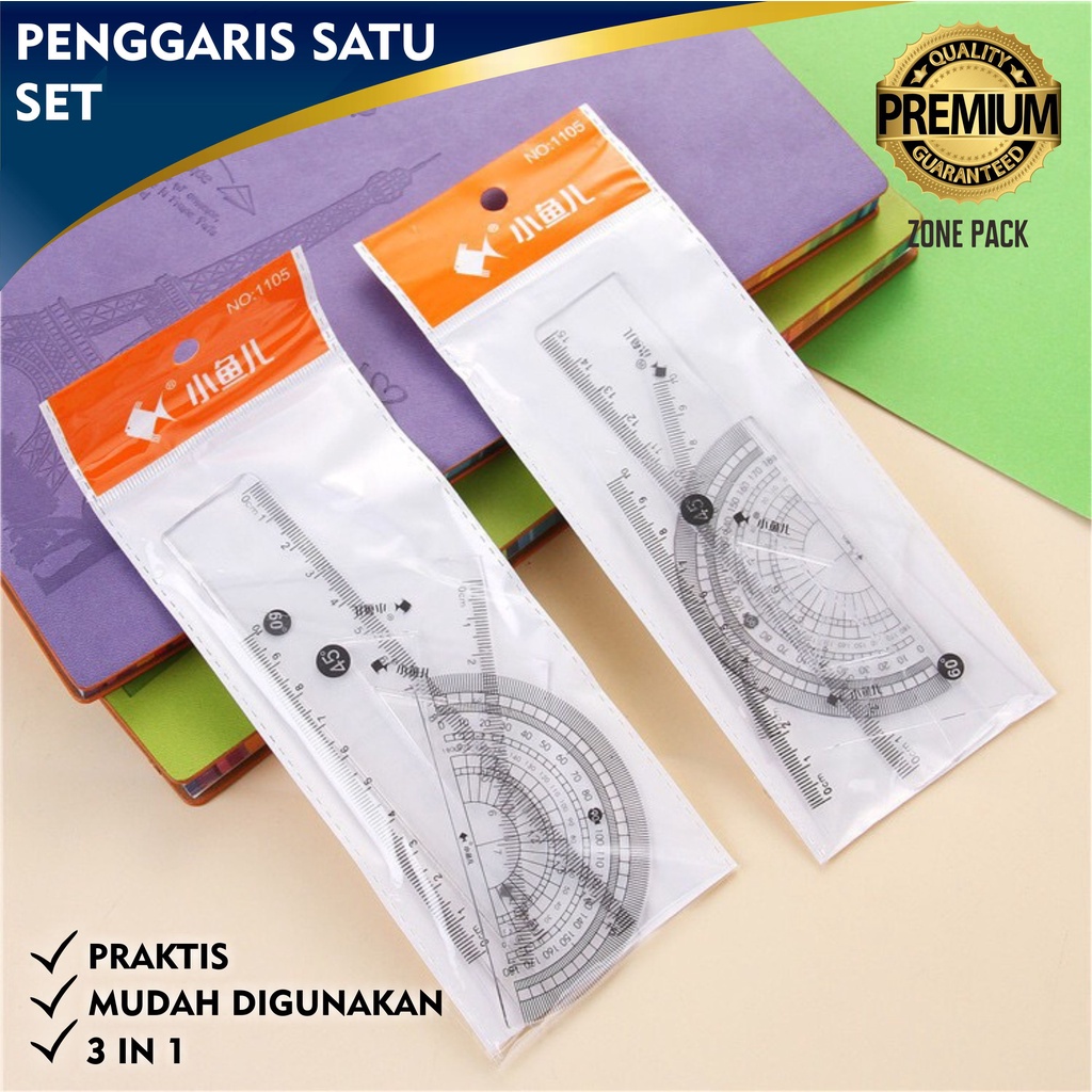 Jual Penggaris Satu Set Busur Derajat Penggaris Panjang Penggaris