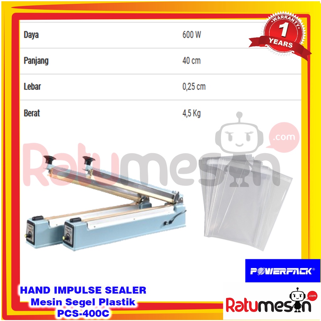 Jual Hand Sealer Mesin Segel Plastik PCS 400C POWERPACK Panjang 40cm