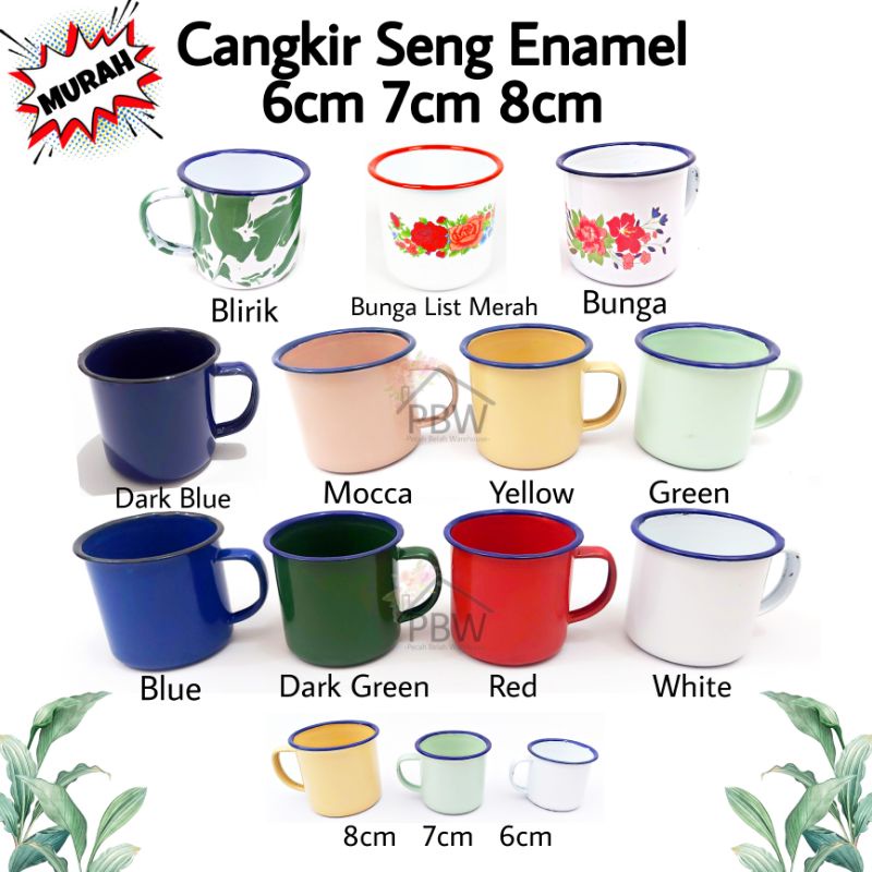 Jual Cangkir Seng Enamel Jadul 6cm 7cm 8cm Polos Bunga Blirik Cangkir