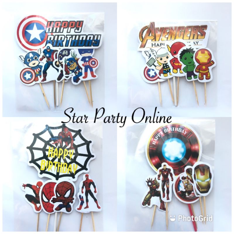 Jual Cake Topper Captain America Avenger Spiderman Ironman Topper