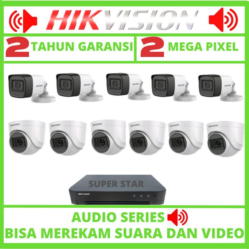 Jual PAKET CCTV HIKVISION 16 CHANNEL 11 KAMERA 2MP AUDIO SERIES VISA