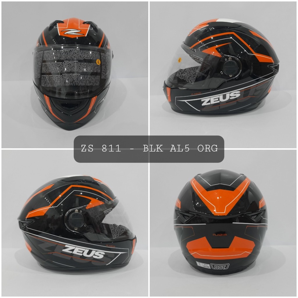 Jual HELM ZEUS FULL FACE BLACK AL5 ORANGE FREE SMOKE VISOR ZEUS