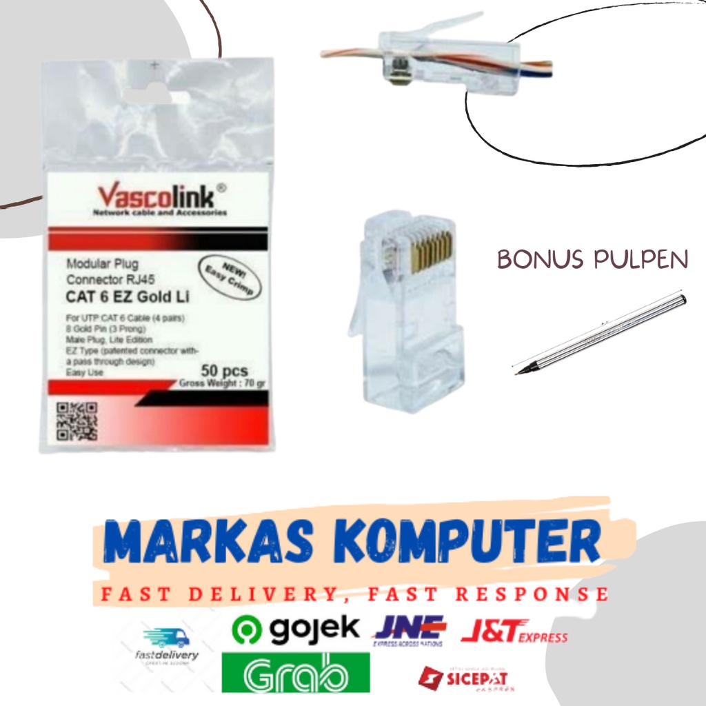 Jual Konektor Rj Vascolink Connector Rj Utp Cat Gold Ez Lite