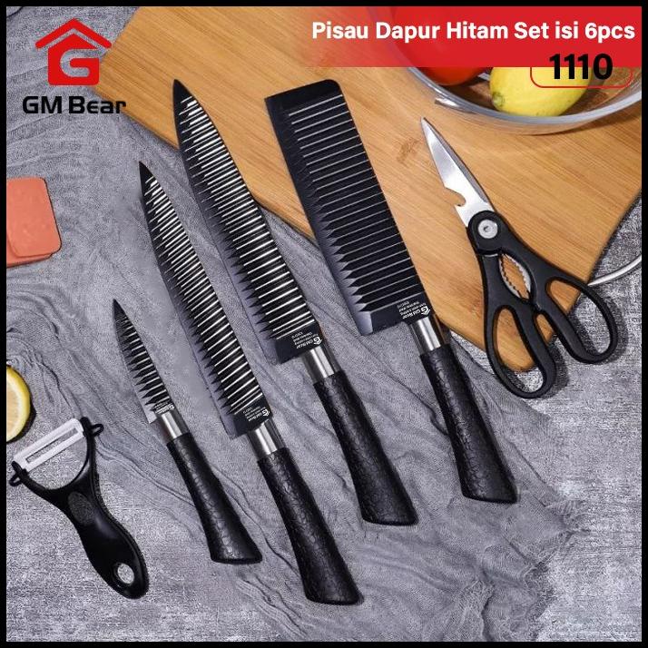 Jual Gm Bear Pisau Set Dapur Hitam Tebal Isi Pcs Pisat Set