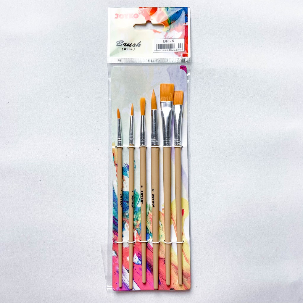 Jual Joyko Kuas Lukis Set Br 1 6 Pcs Kuas Flat Round Art Brush Set