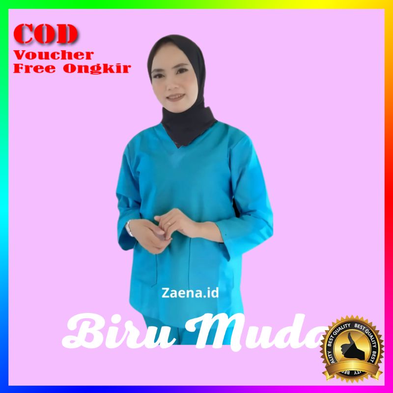 Jual JUMBO Warna BIRU MUDA Seragam Kerja Rumah Sakit Baju Oka Pakaian