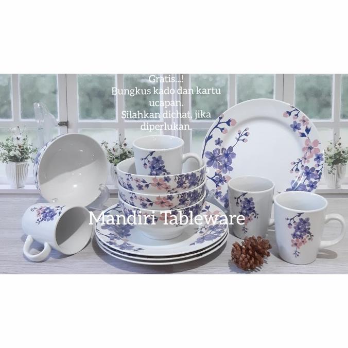 Jual PIRING SET KERAMIK DINNER SET MOTIF AMELIA ISI 12 PCS