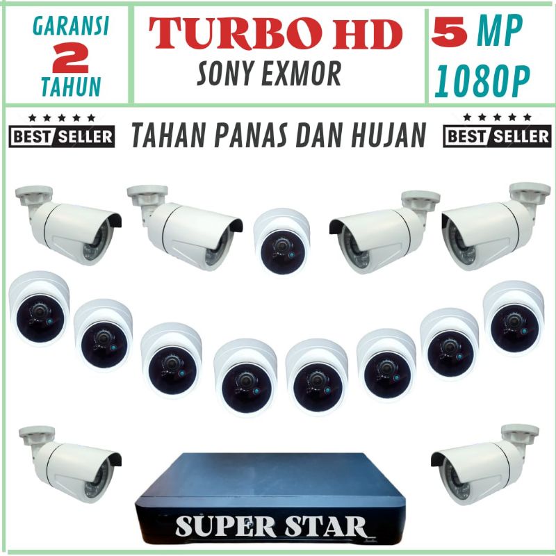 Jual PAKET CCTV 16 CHANNEL 15 KAMERA LENSA 5MP 1080P TURBO HD IR SONY