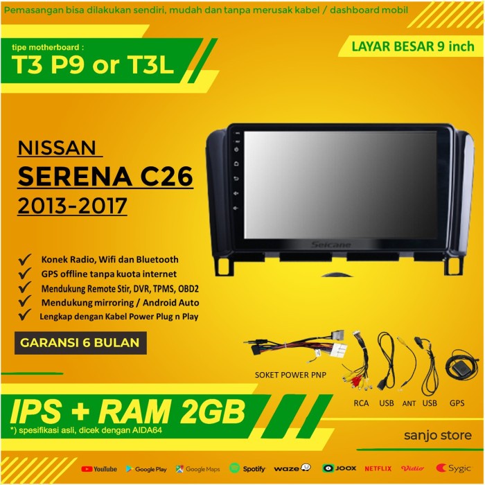 Jual Headunit Android 9 Frame Nissan Serena C26 RAM 2GB IPS T3L T3