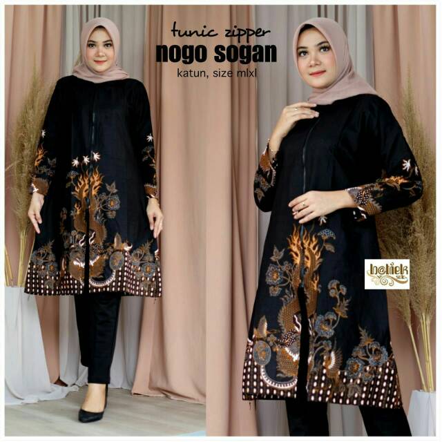 Jual Tunik Zipper Depan Baju Wanita Batik Motif Naga Sogan Shopee