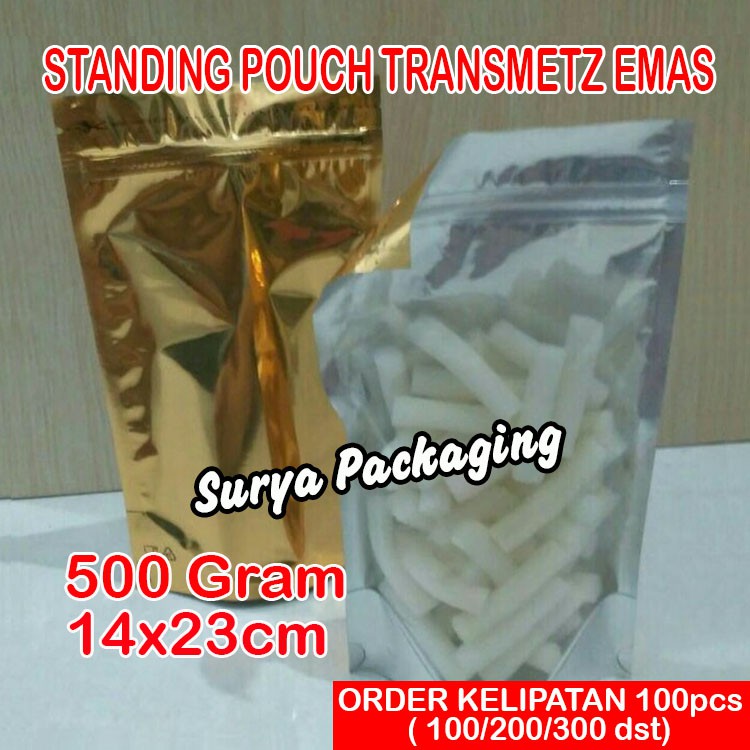 Jual Kpack Standing Pouch Alumunium Foil Kombinasi Transmetz Emas Gr