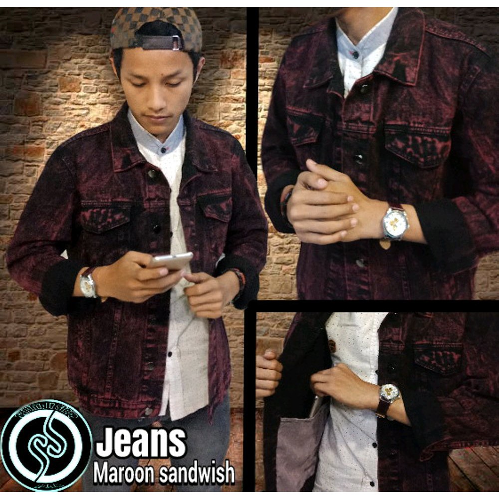 Jual Jaket Jeans Denim Pria Jumbo Big Size Cowok Snow Black Sandwash