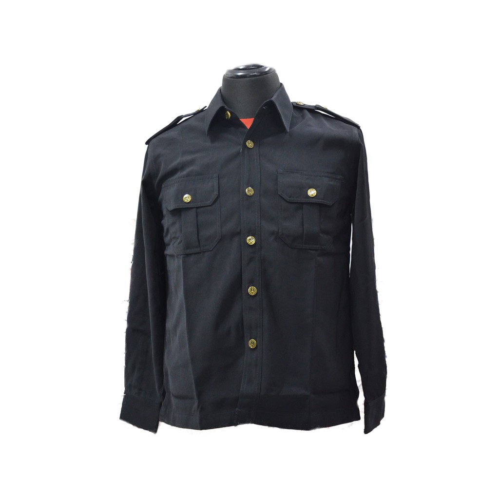 Jual Baju Kemeja Safari Hitam Supir Security Hight Twist Lengan