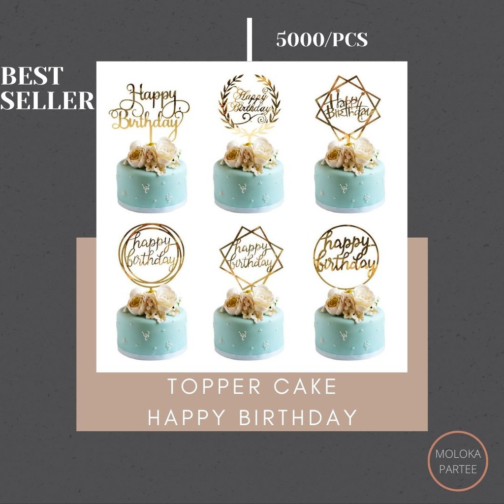 Jual Topper Happy Birthday Cake Tusukan Kue Happy Birthday Gold