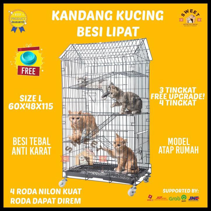 Jual Kandang Kucing Besi Lipat Tebal Tingkat Atap Rumah Size L