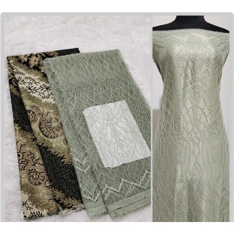 Jual Set Paket Kain Bridesmaid Lace Chantyli Batik Semi Sutra Foil