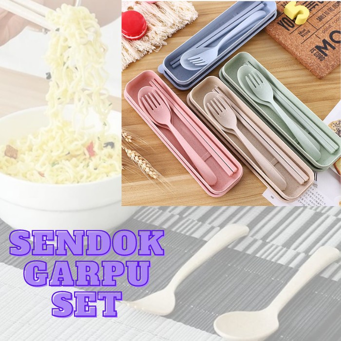 Jual Sendok Garpu Sumpit Portabel Set Alat Makan Bahan Jerami Gandum