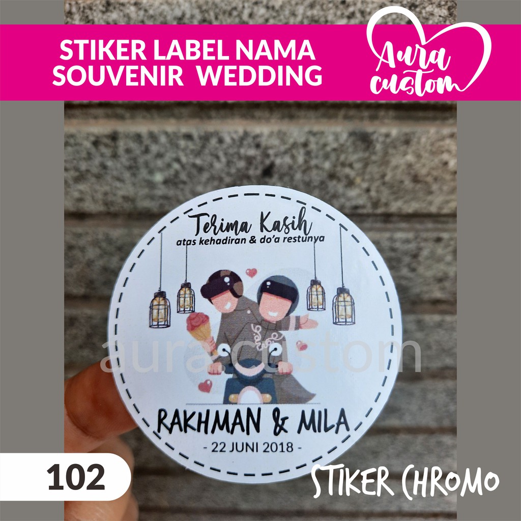 Jual Stiker Chromo Label Nama Souvenir Wedding Nikah Bulat Terima