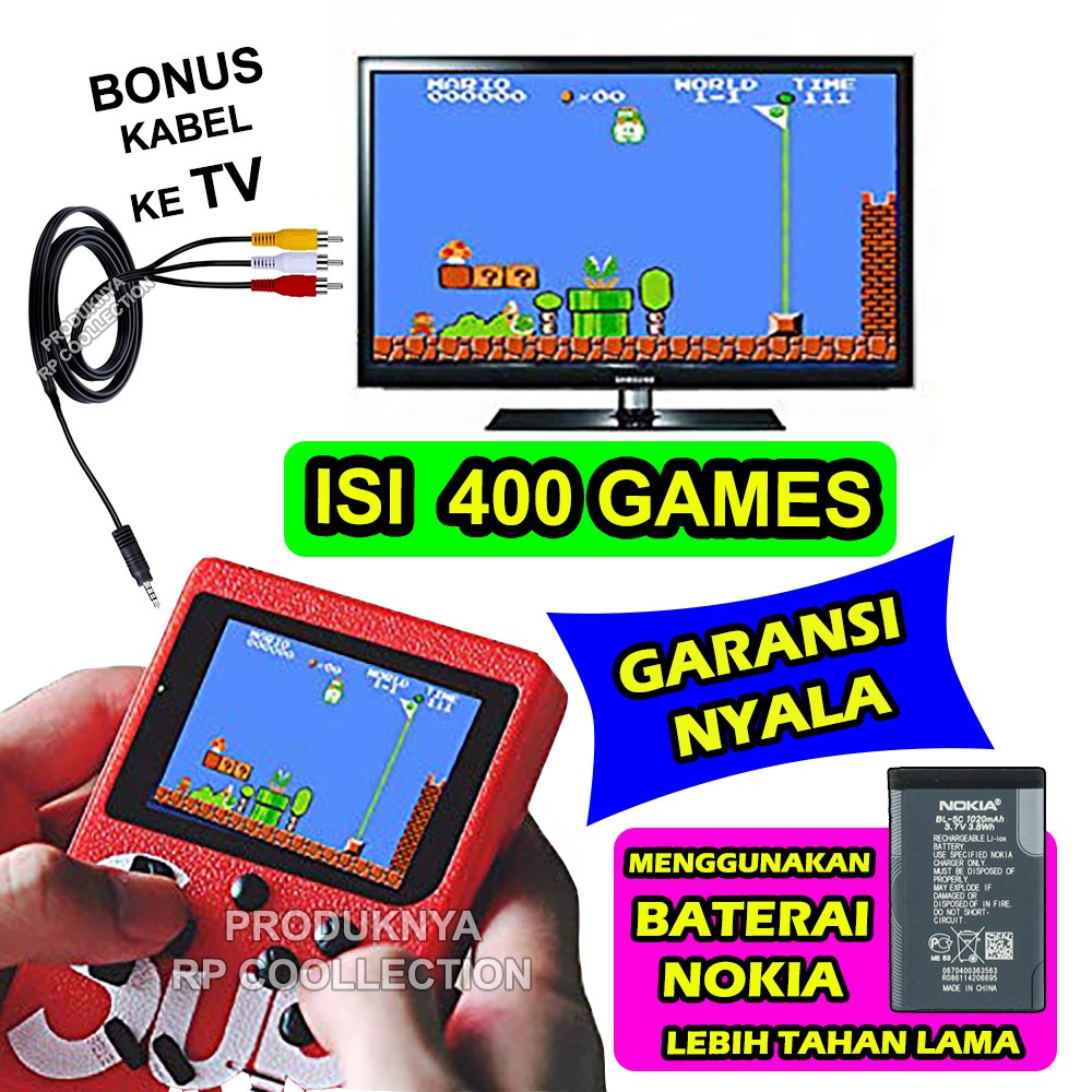 Jual Bisa COD Gameboy Gimbot Bisa Ke TV Isi 400 Game Baterai Cas Awet