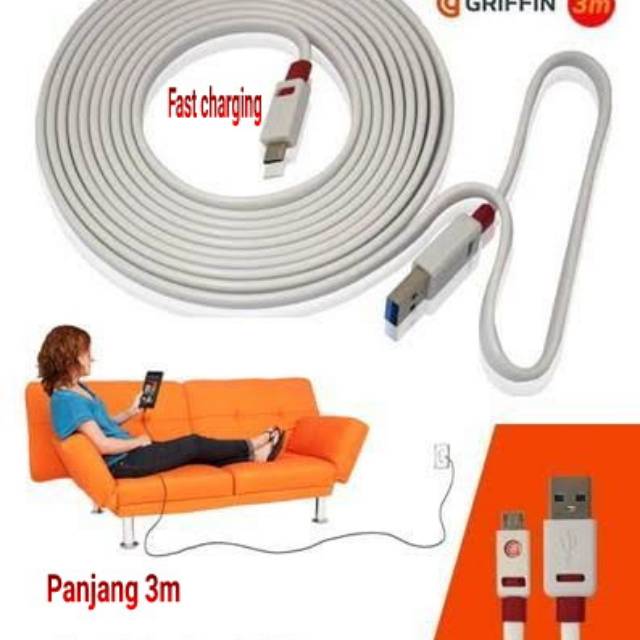 Jual Griffin Flat Cable Kabel Data Micro Usb 3 Meter 3M Shopee