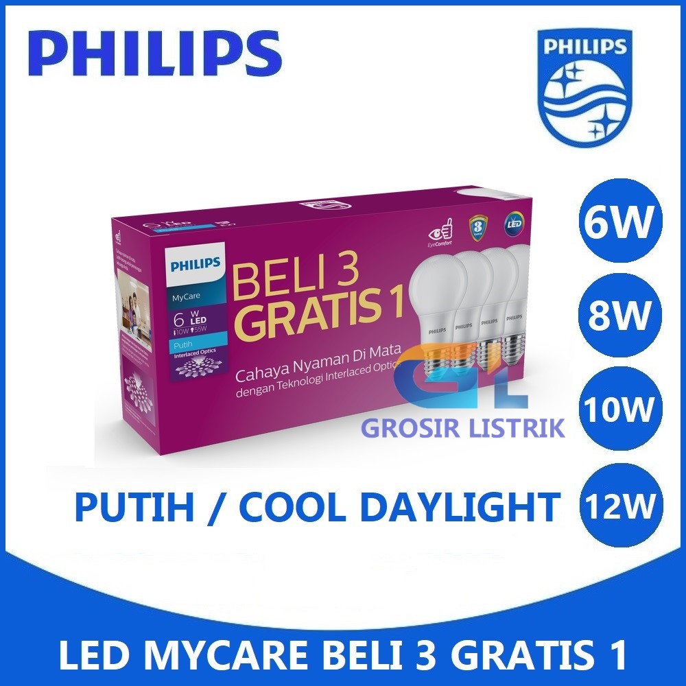 Jual Lampu Philips LED Bulb MyCare Multipack 4W 6W 8W 10W 12W 14 5W