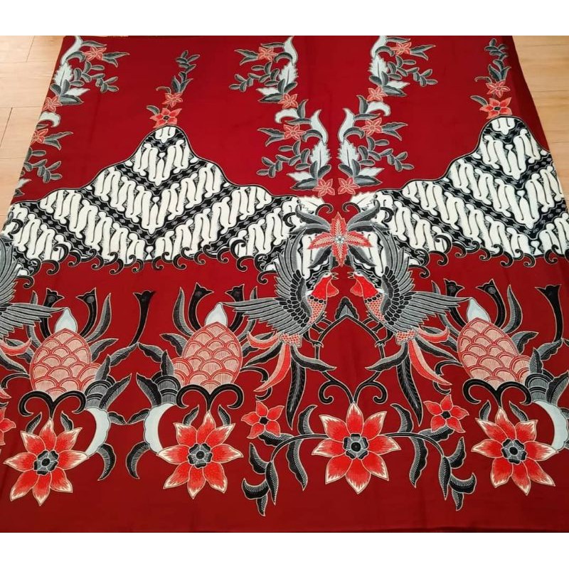 Jual Kain Batik Murah Laweyan Solo Motif Seling Bunga Dasar Merah