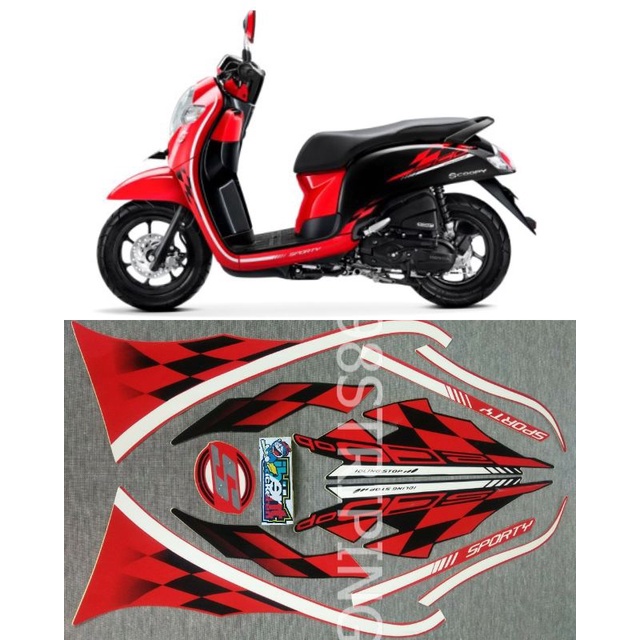 Jual STIKER STRIPING LIS STANDAR ORI HONDA SCOOPY F1 FI ISS MERAH PUTIH