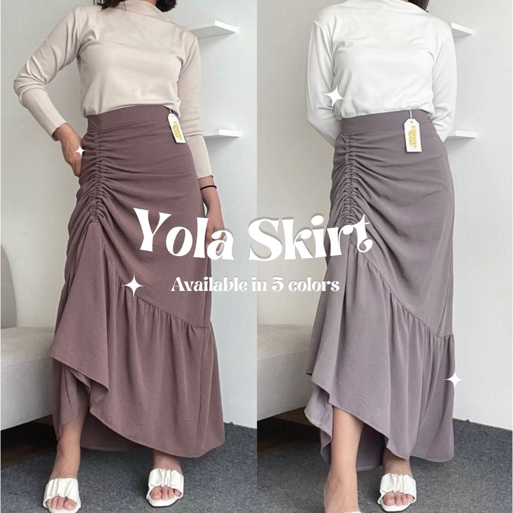 Jual Yola Skirt Korean Ruched Skirt Rok Serut Polos Wanita Korean