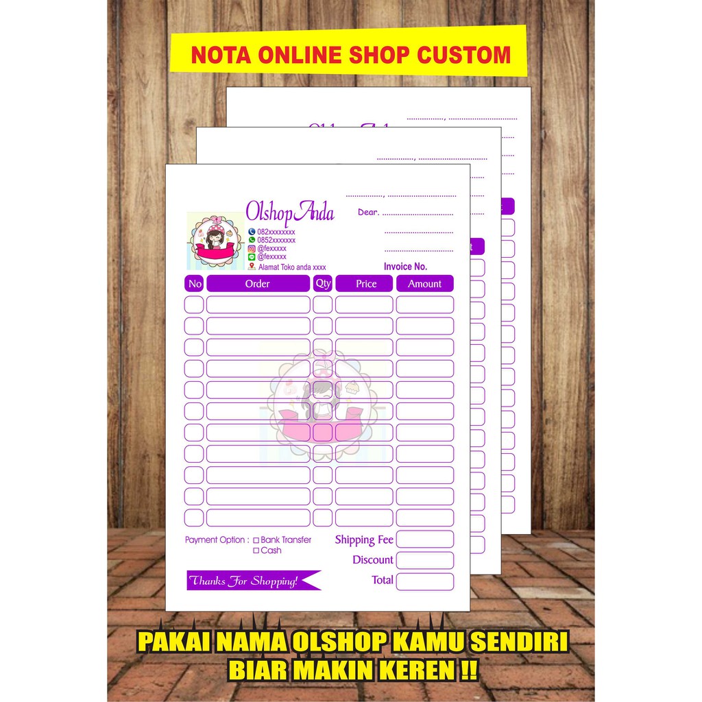 Jual NOTA OLSHOP KWITANSI FAKTUR CUSTOM UK 10 5 X 16CM Shopee Indonesia