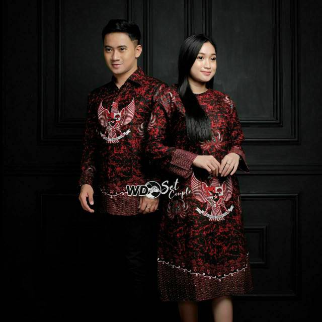 Jual BATIK COUPLE KEMEJA SLIMFIT TUNICK MOTIF GARUDA PANCASILA