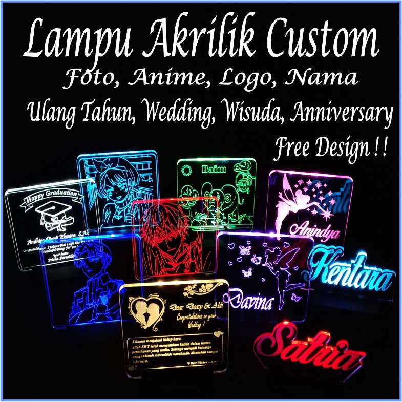 Jual Lampu Tidur Led Akrilik Kado Unik Custom Anime Foto Ulang Tahun