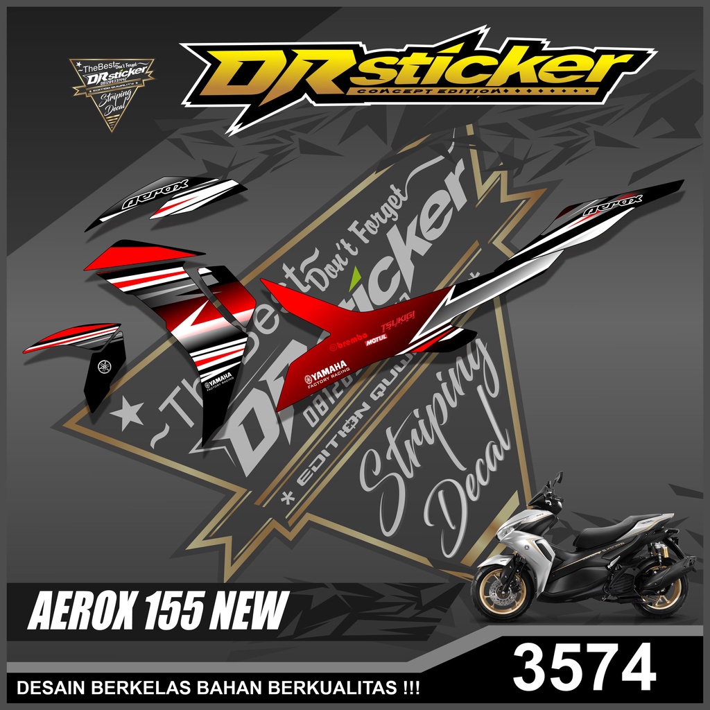 Jual 3574 Striping Stiker Motor Yamaha Aerox 155 New Semifull Desain