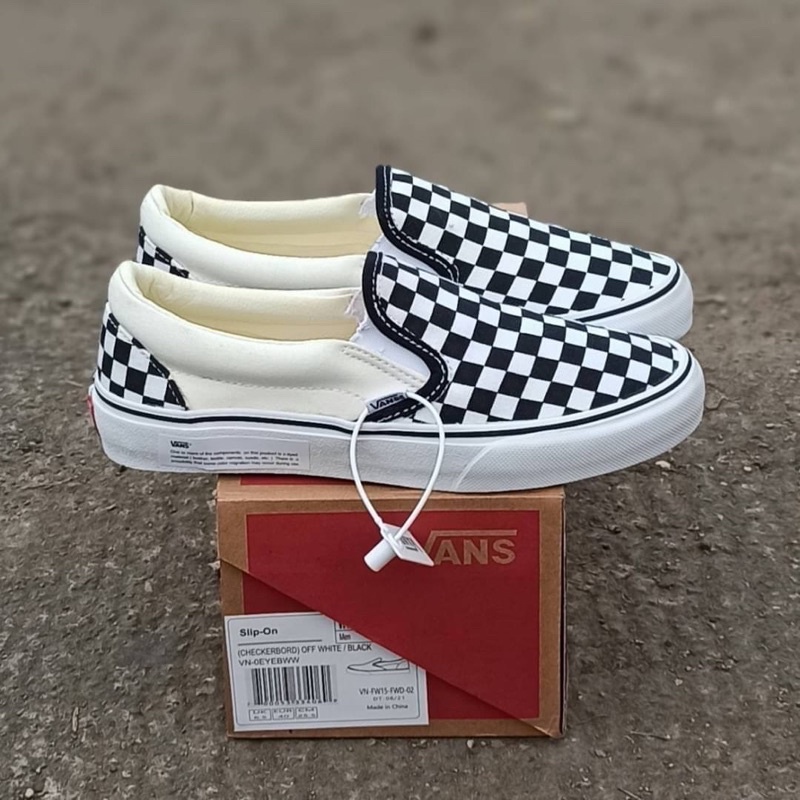 Jual Sepatu Vans Slip On Og Checkerboard Black White Premium Bnib