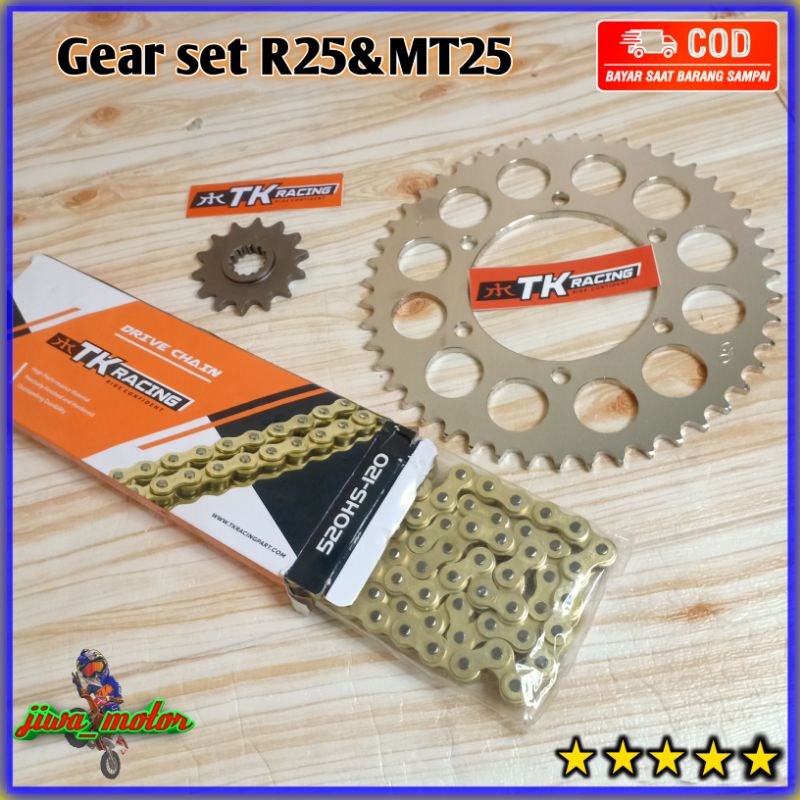 Jual Gear Set R25 MT25 TK Racing Original Rantai Gold 520HS Tebal