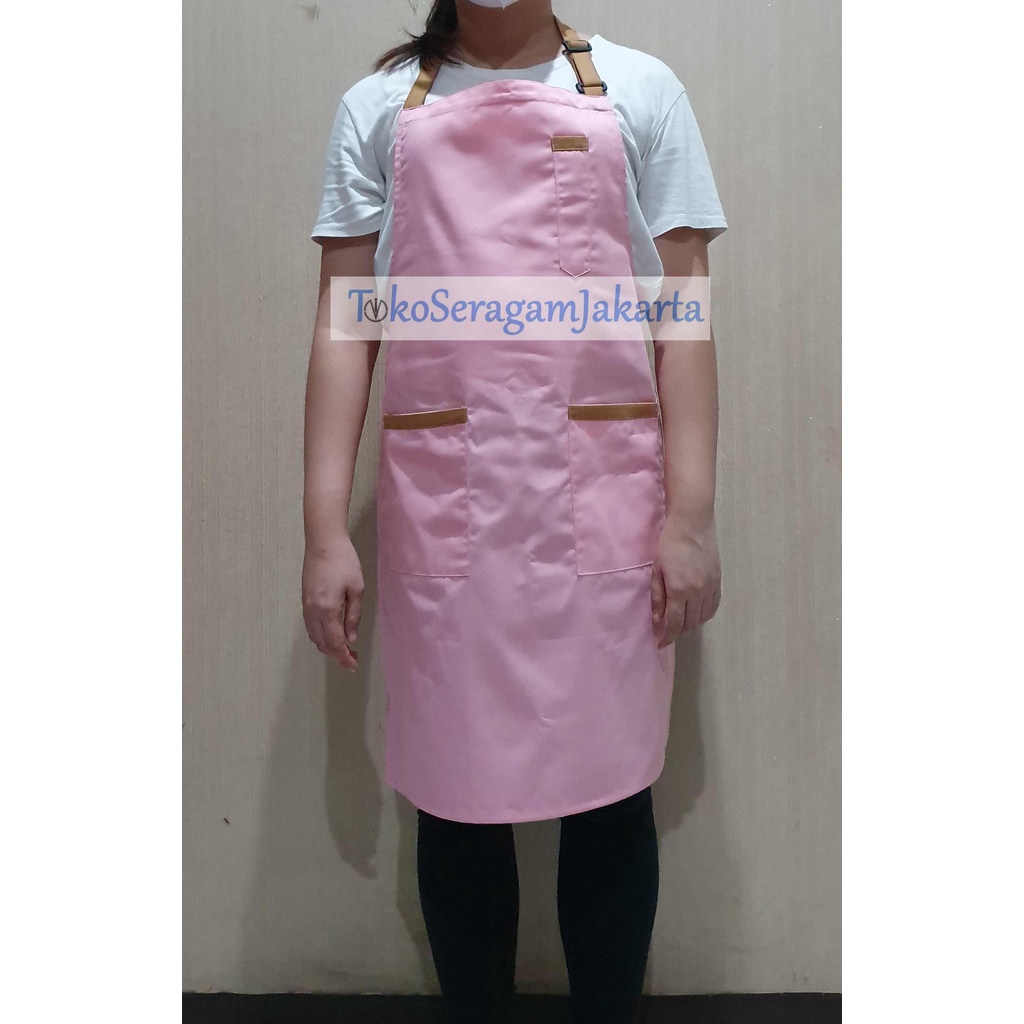 Jual Apron Celemek Barista Pria Wanita Apron Two Tone Dengan Kantong