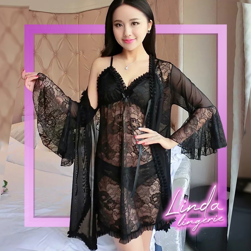 Jual LindaGalz Pakaian Tidur Wanita Dewasa Kimono Set Lingerie Sexy