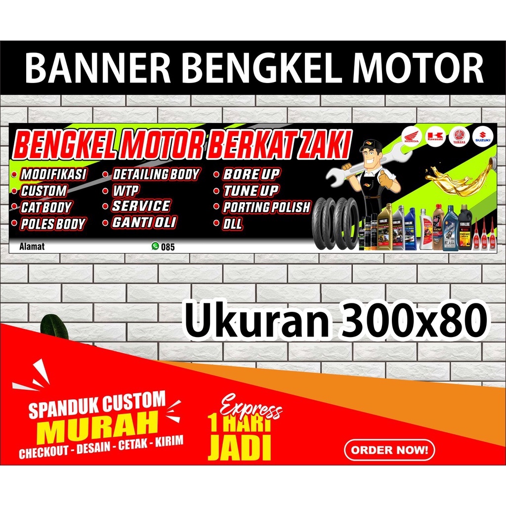 Jual Banner BENGKEL MOTOR SpandukBENGKEL MOTOR 300x80 COD Shopee