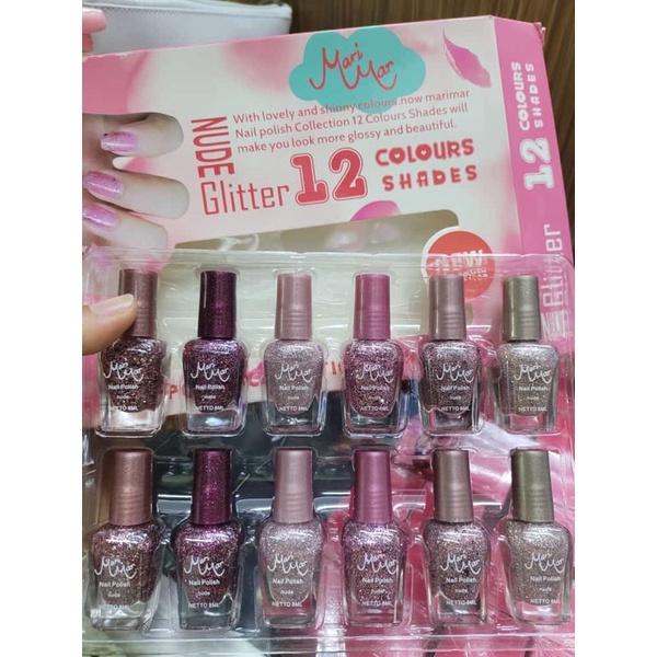 Jual MARIMAR NAIL POLISH NUDE GLITTER Per Box 12 Warna Shopee Indonesia